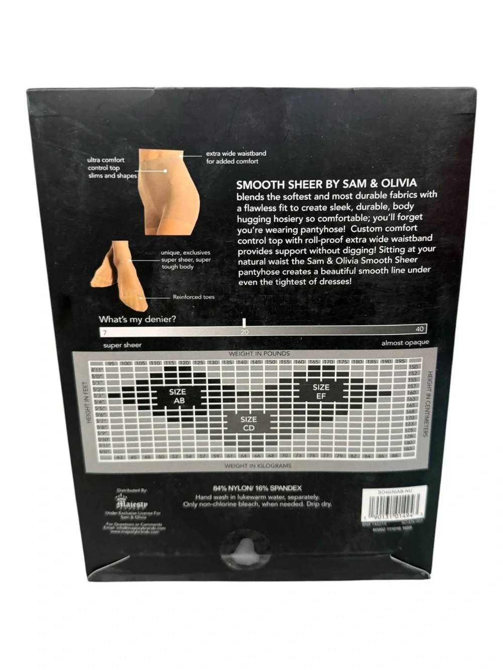 Sam & Olivia Flawless Finish Control Top Smooth Sheer Pantyhose Nude Size AB